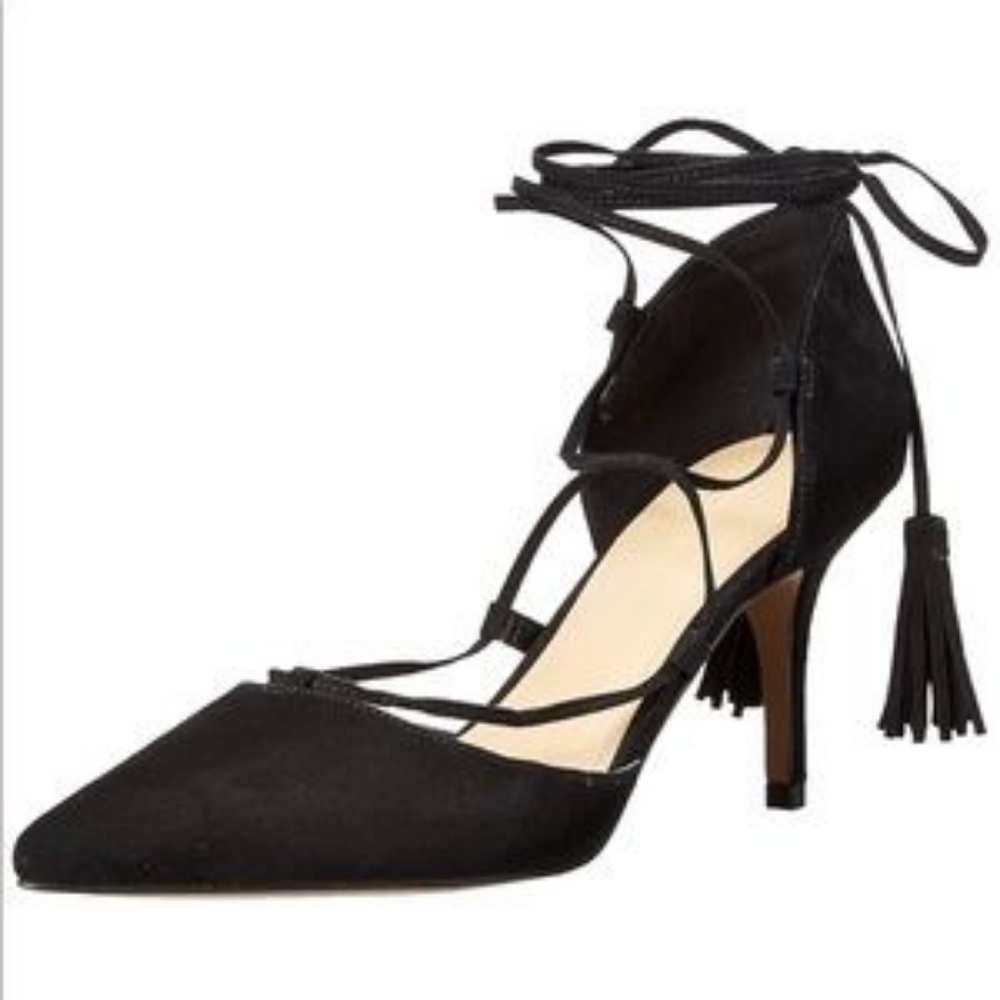 Marc Fisher Black Lace-Up Pointed Toe Heels